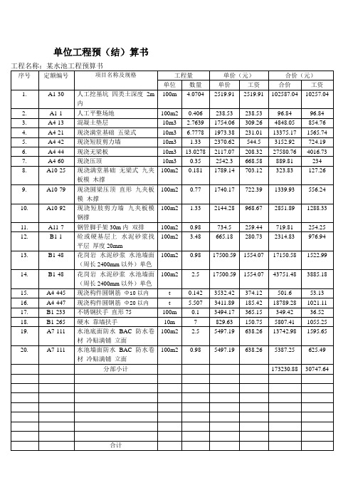 某水池土建预算表单价参考表