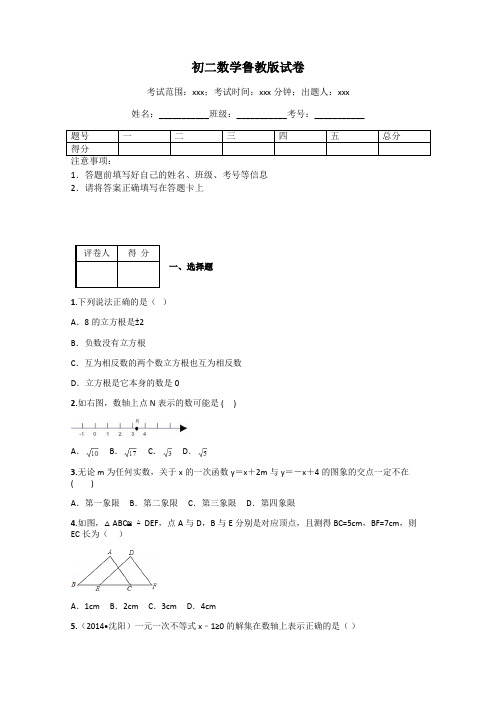 初二数学鲁教版试卷