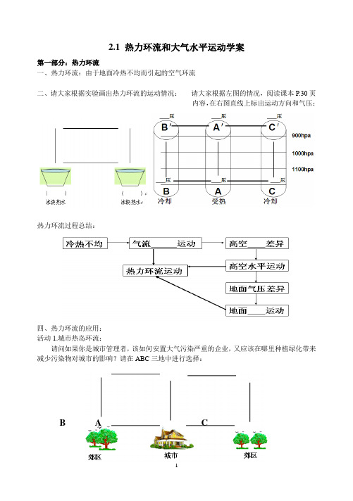 2.1热力环流和大气水平运动学案