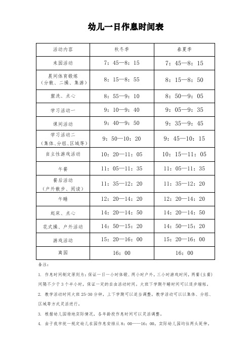 幼儿园一日作息时间表(3篇)