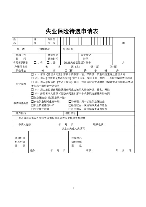 失业保险待遇申请表【模板】