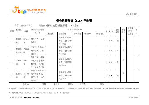 DCS系统安全检查分析SCL评价表