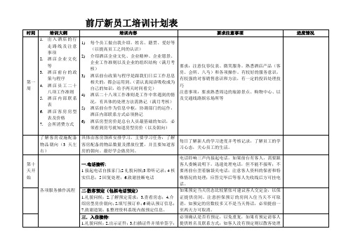 前厅新员工培训计划表