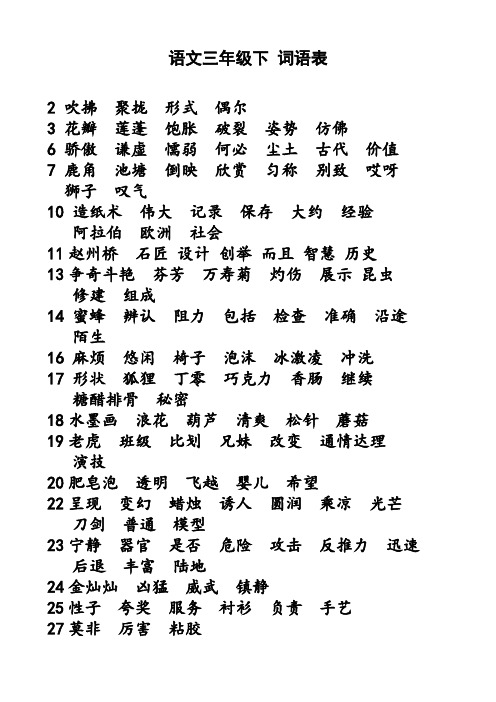 部编语文三年级下 写字表