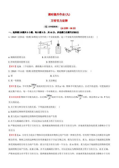 高中物理 6.3万有引力定律(精讲优练课型)课时提升作业 新人教版必修2