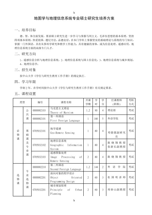 地图学与地理信息系统专业硕士研究生培养方案