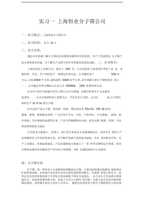 上海恒业分子筛公司生产实习报告