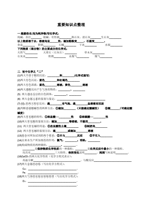 初三化学重点必背知识内容