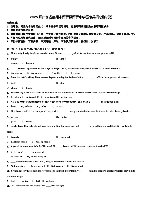 2025届广东省惠州市博罗县博罗中学高考英语必刷试卷含解析
