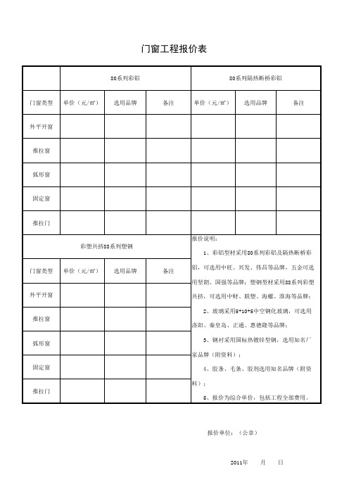 门窗工程报价表