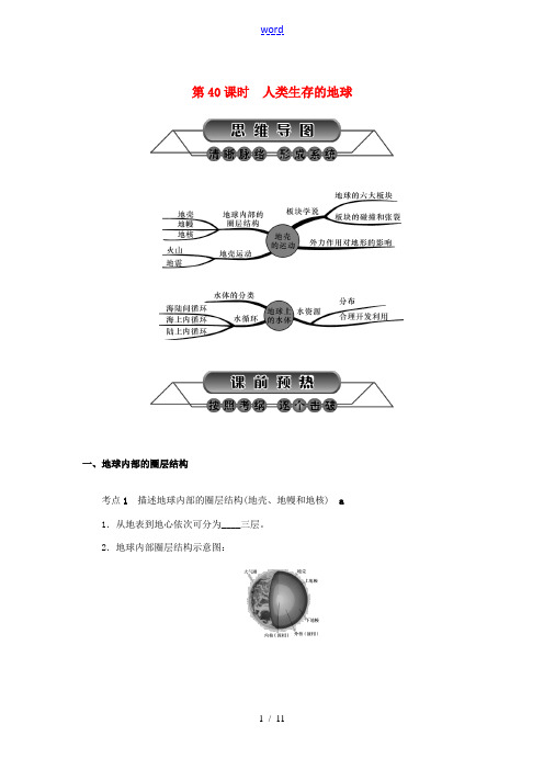 浙江省中考科学第一轮总复习 第四篇 地球、宇宙和空间科学 第40课时 人类生存的地球练习-人教版初中