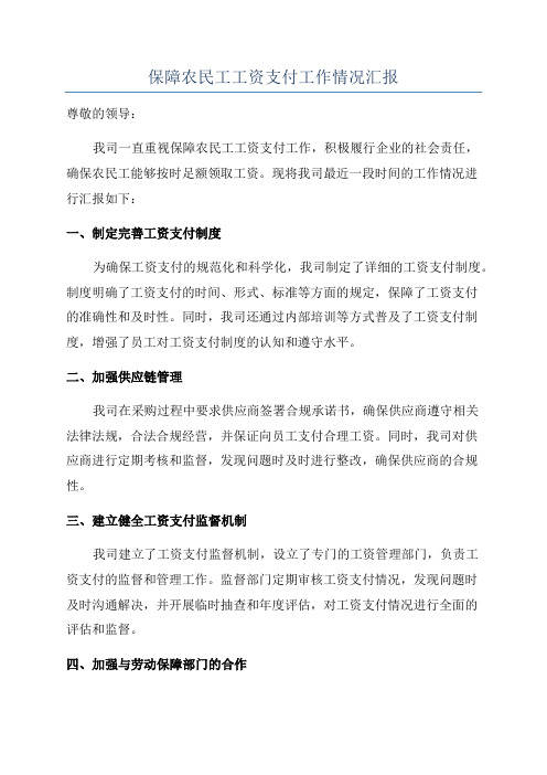 保障农民工工资支付工作情况汇报