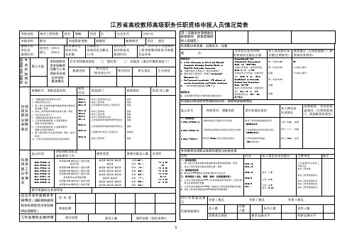 江苏省高校教师高级职务任职资格申报人员情况简表【模板】