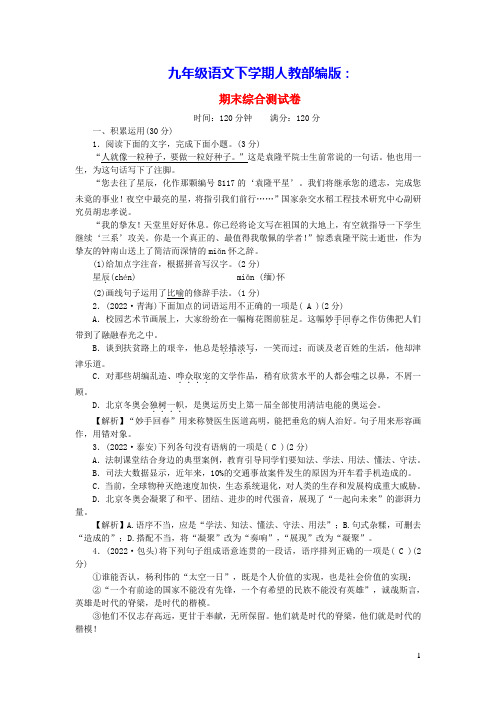 2024九年级语文下学期期末综合测试卷人教部编版(含答案)