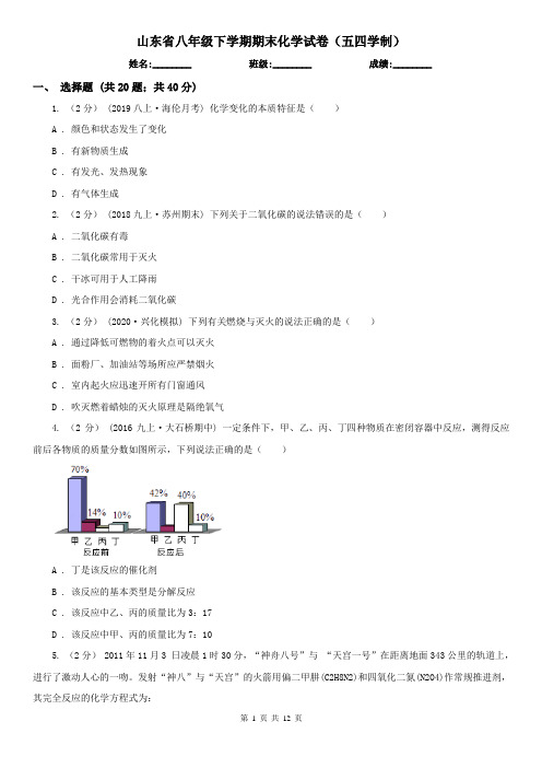 山东省八年级下学期期末化学试卷(五四学制)