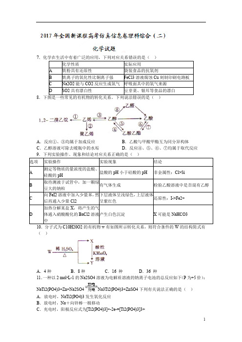 2017年全国新课程高考仿真信息卷理科综合(二)化学试题