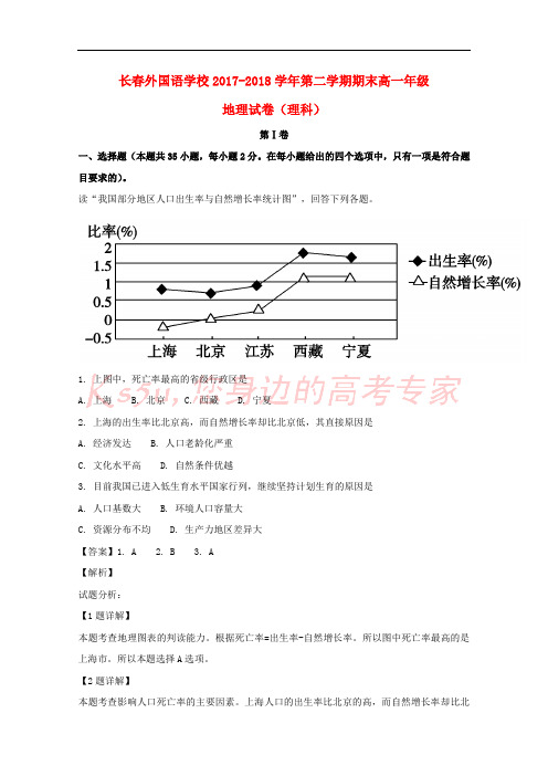 吉林省长春外国语学校2017-2018学高一地理下学期期末考试试题 理(含解析)