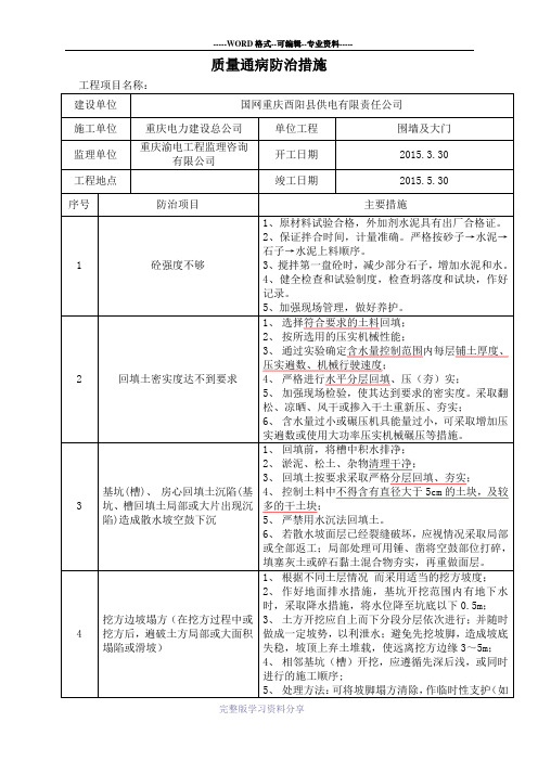 质量通病防治措施(围墙及大门)