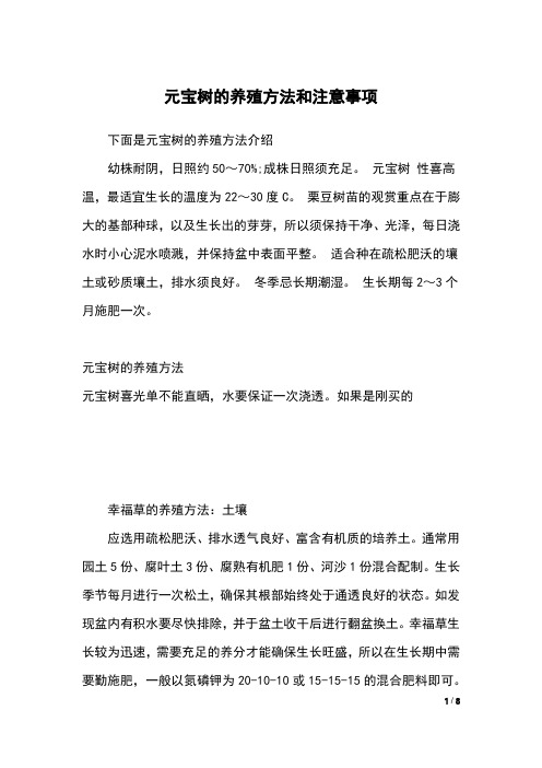 元宝树的养殖方法和注意事项