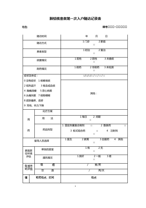 肺结核患者第一次入户随访记录表【可编辑范本】