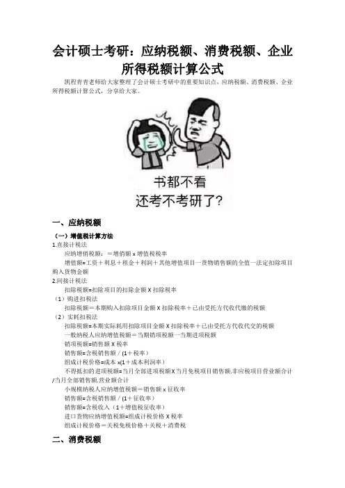 会计硕士考研:应纳税额、消费税额、企业所得税额计算公式