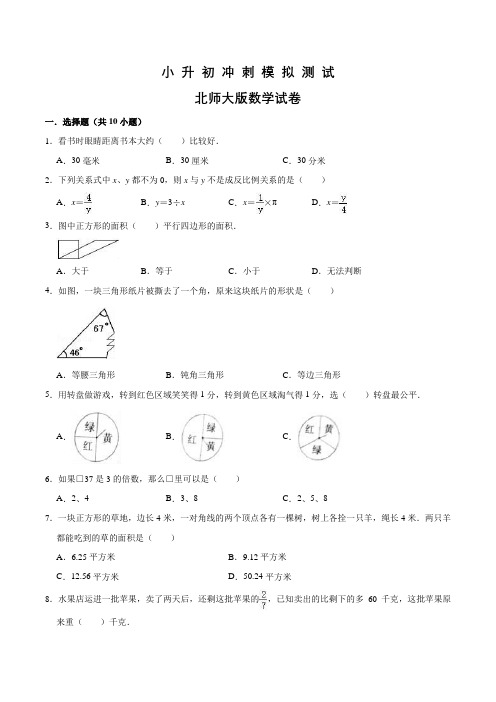 北师大版小升初数学考试试题及答案解析