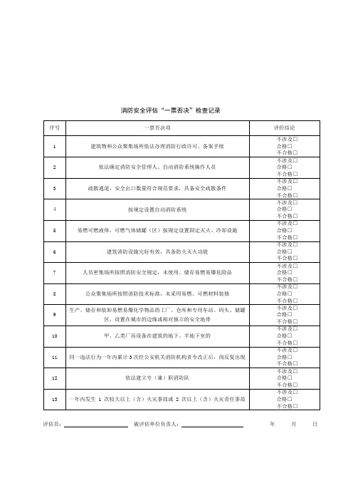 火灾高危单位消防安全评估“一票否决”项检查记录
