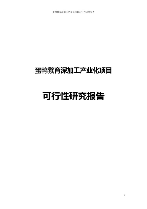 蛋鸭繁育深加工产业化项目可行性研究报告(融资版)