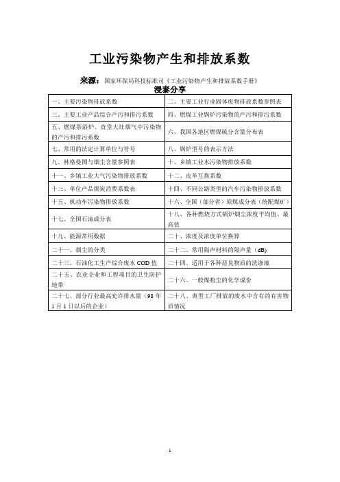 工业污染物产生和排放系数