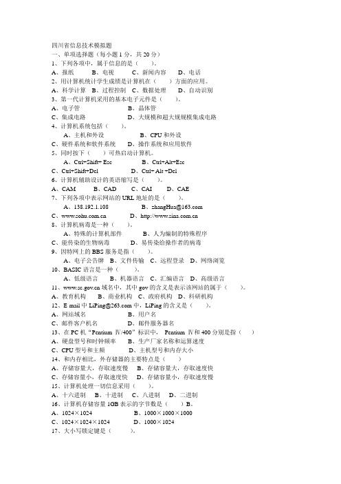 四川省信息技术模拟题