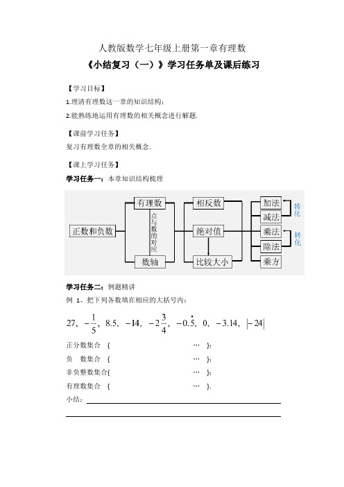 人教版数学七年级上册第一章有理数《小结复习(一)》学习任务单(公开课学案)及课后练习作业设计