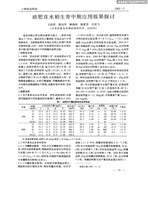 硅肥在水稻生育中期应用效果探讨