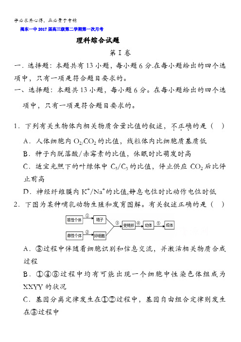 广东省揭阳市揭东县第一中学2017届高三下学期第一次月考理科综合试题含答案