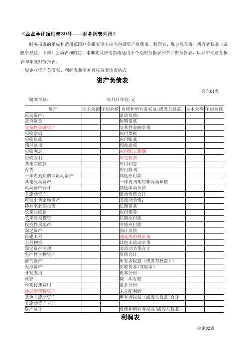 财务报表标准格式-完整版