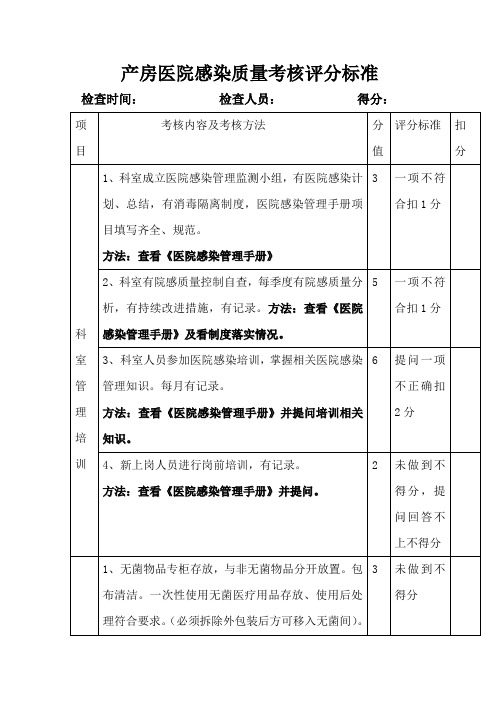 产房院感质量考核标准