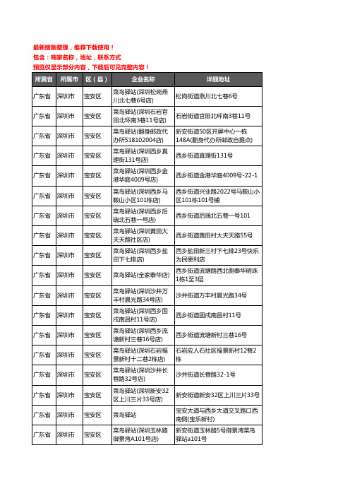 新版广东省深圳市宝安区菜鸟驿站企业公司商家户名录单联系方式地址大全721家