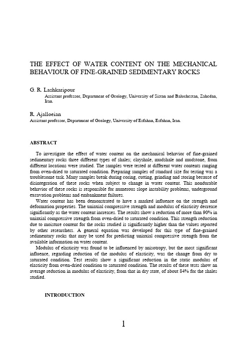 THE EFFECT OF WATER CONTENT ON THE MECHANICAL BEHAVIOUR OF FINE-GRAINED SEDIMENTARY ROCKS