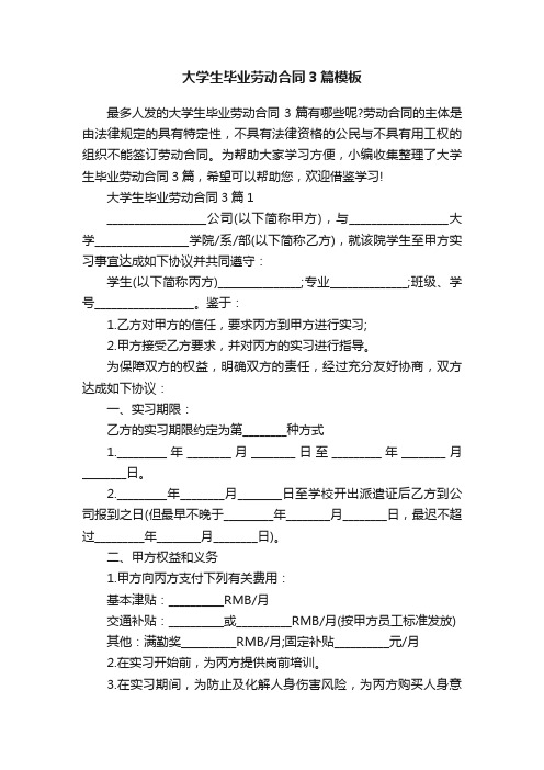 大学生毕业劳动合同3篇模板