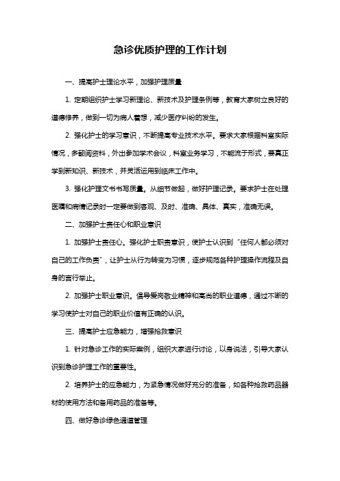 急诊优质护理的工作计划