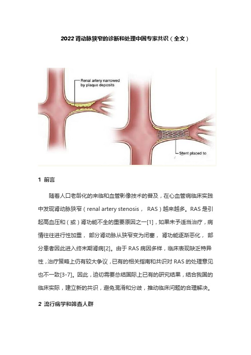 2022肾动脉狭窄的诊断和处理中国专家共识(全文)