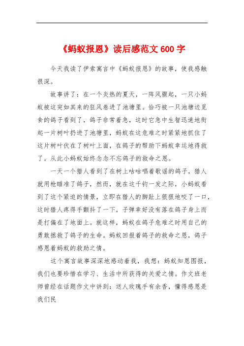《蚂蚁报恩》读后感范文600字