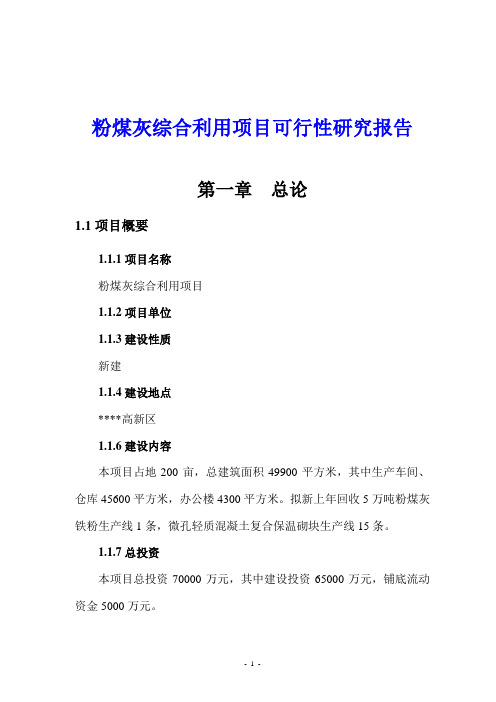 粉煤灰综合利用项目可行性研究报告