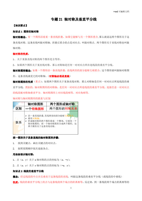 专题21 轴对称及垂直平分线-2021年中考数学一轮复习精讲+热考题型(原卷版)