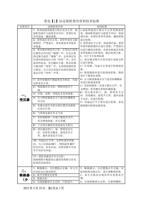 变电站设备巡视检查内容和技术标准