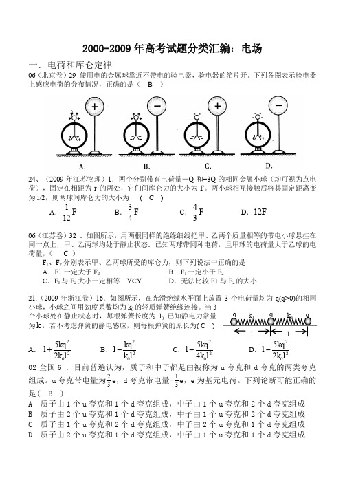 马井堂高考试题分类汇编-电场