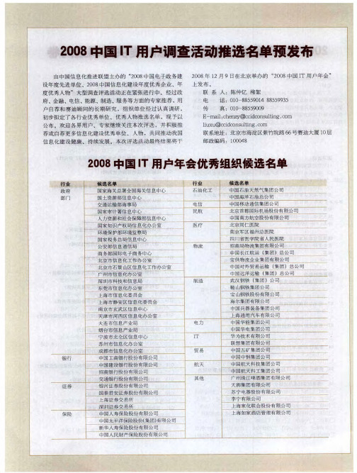 2008中国IT用户调查活动推选名单预发布