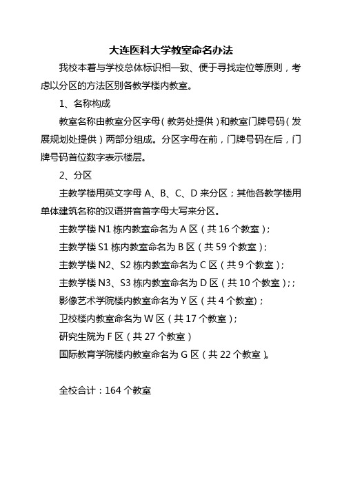 大连医科大学教室命名办法