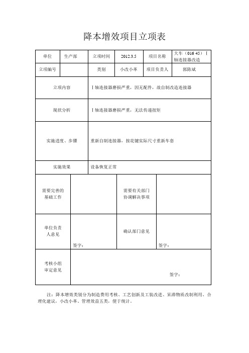 降本增效项目立项表