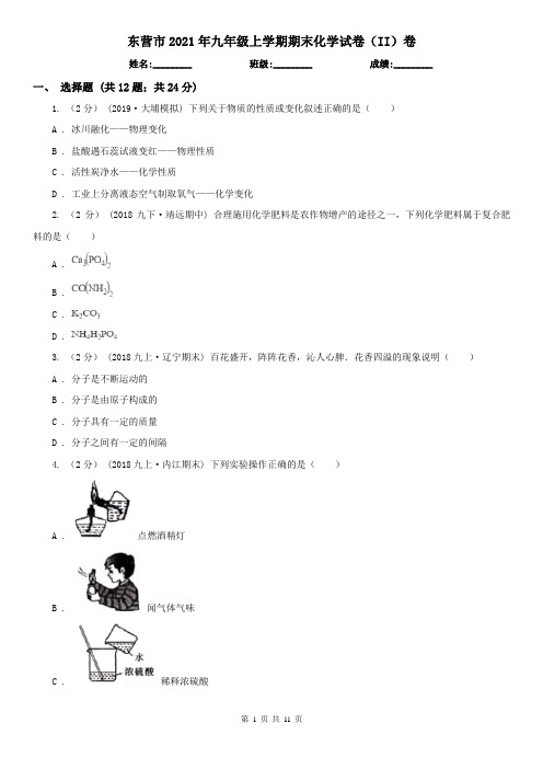 东营市2021年九年级上学期期末化学试卷(II)卷