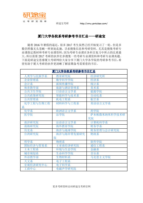 厦门大学各院系考研参考书目汇总——研途宝